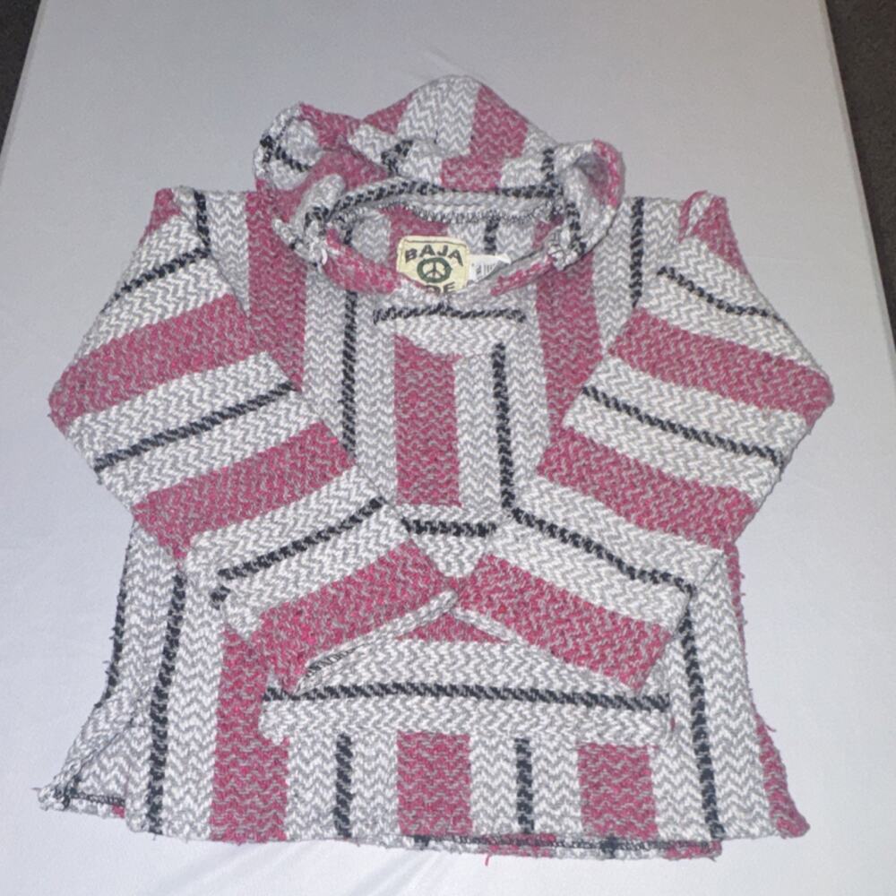 Baja Joe Pink Gray Striped Pullover Hoodie kids XL Long Sleeve